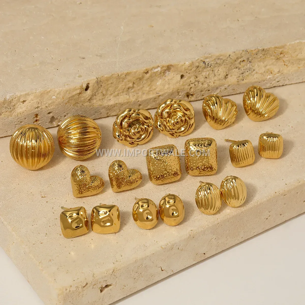 Floral Patterned 18K Gold Plated Stainless Steel Stud Earrings