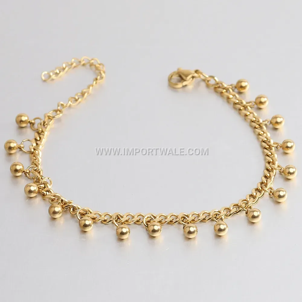 Cuban Chain and Bead Stainless Steel Tassel Bracelet