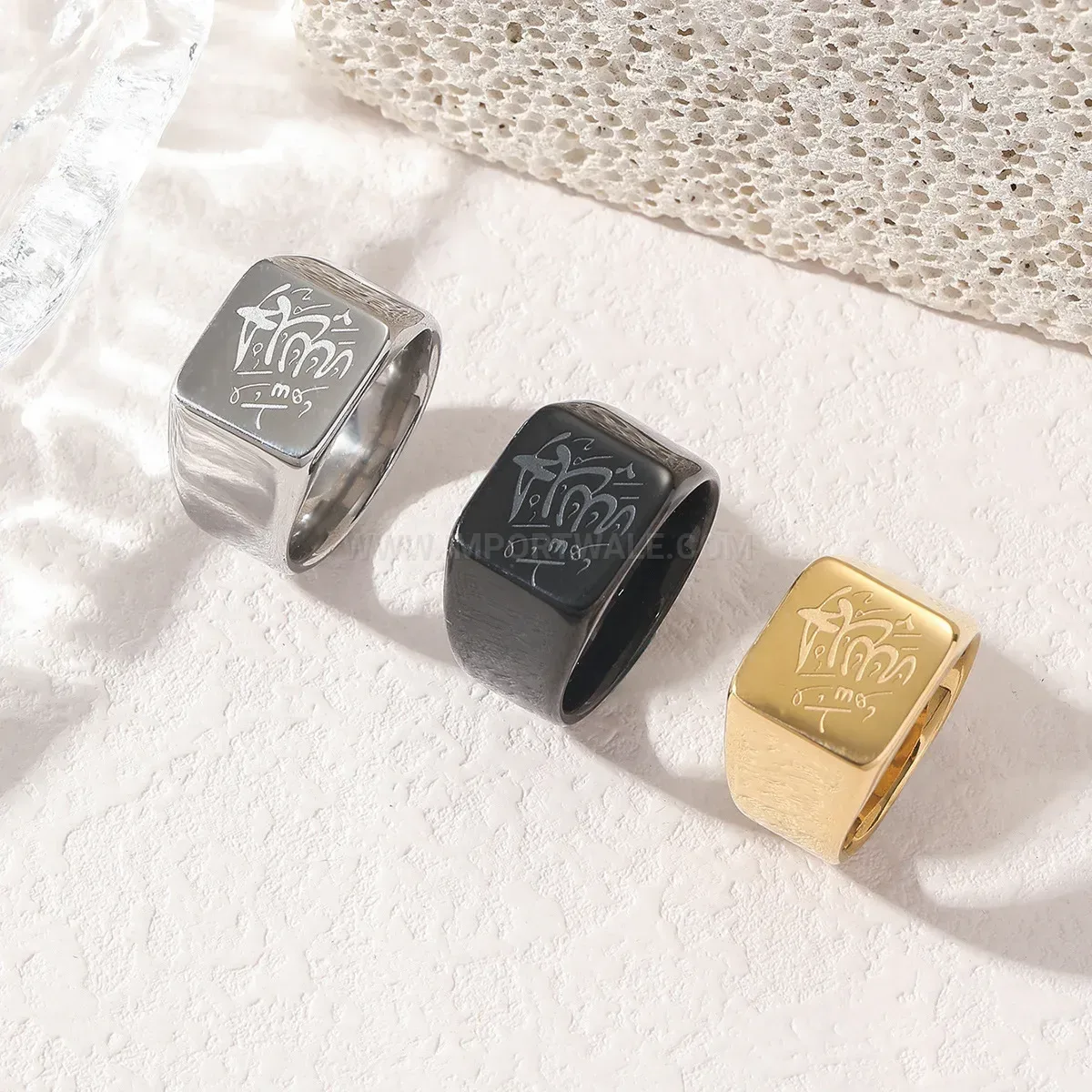Stainless Steel Arabic Script Calligraphy Ring