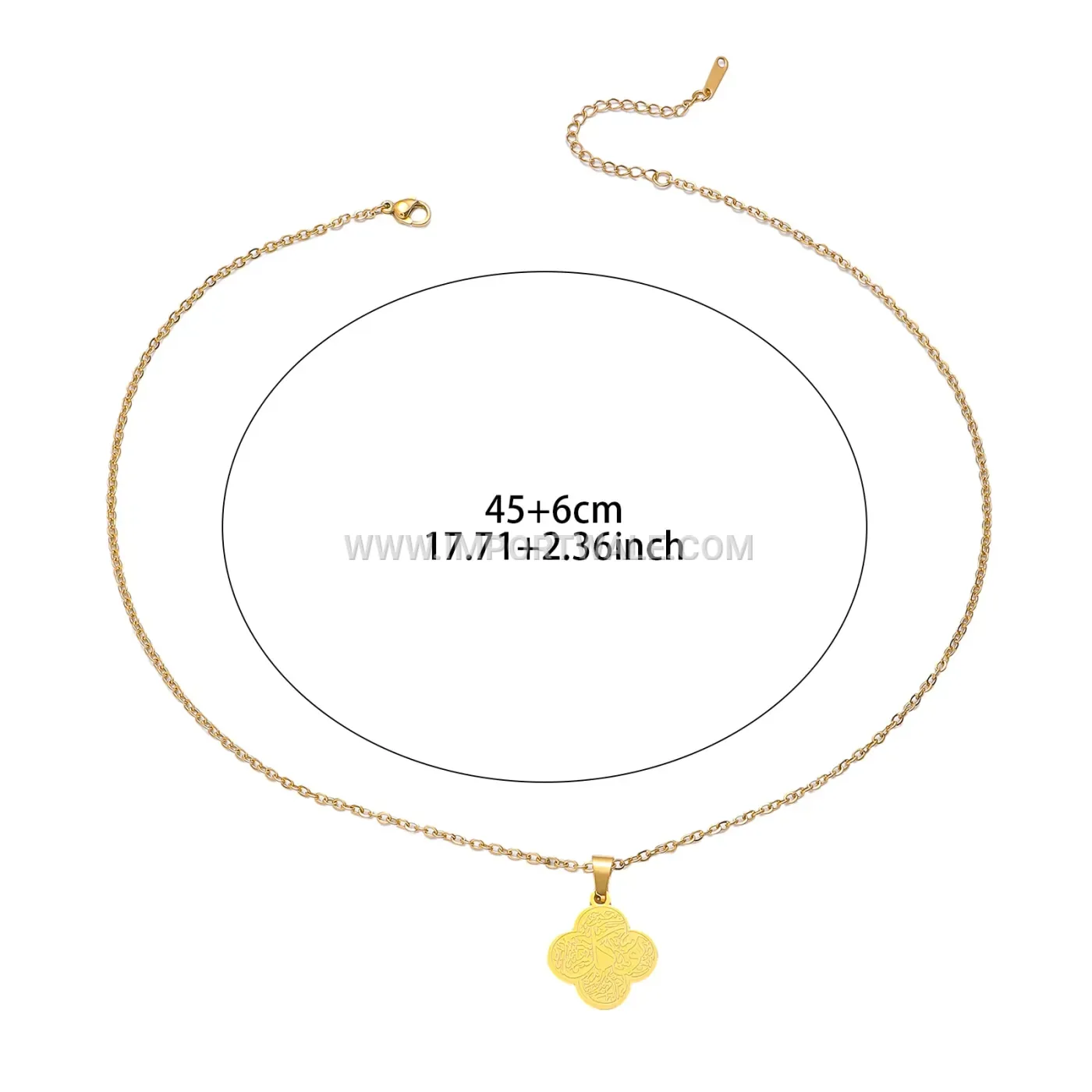 Double Sided Inscribed Clover Stainless Steel Pendant Necklace