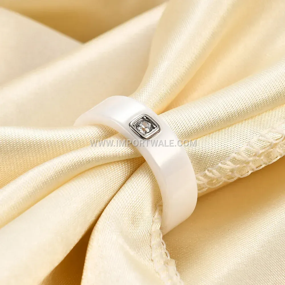 Solitaire Crystal Accent Smooth Ceramic Ring