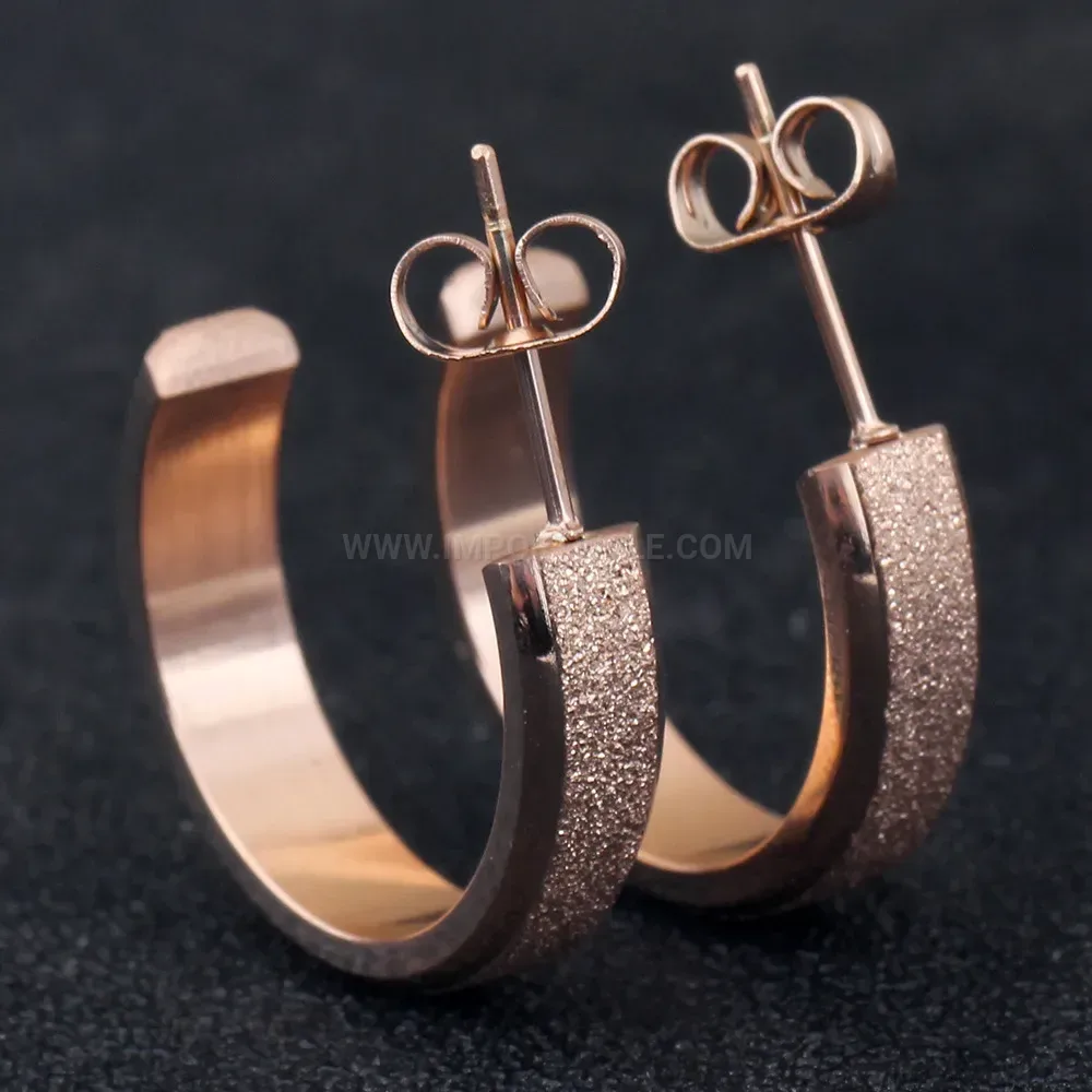 Bold Frosted C Shape Stainless Steel Stud Earrings