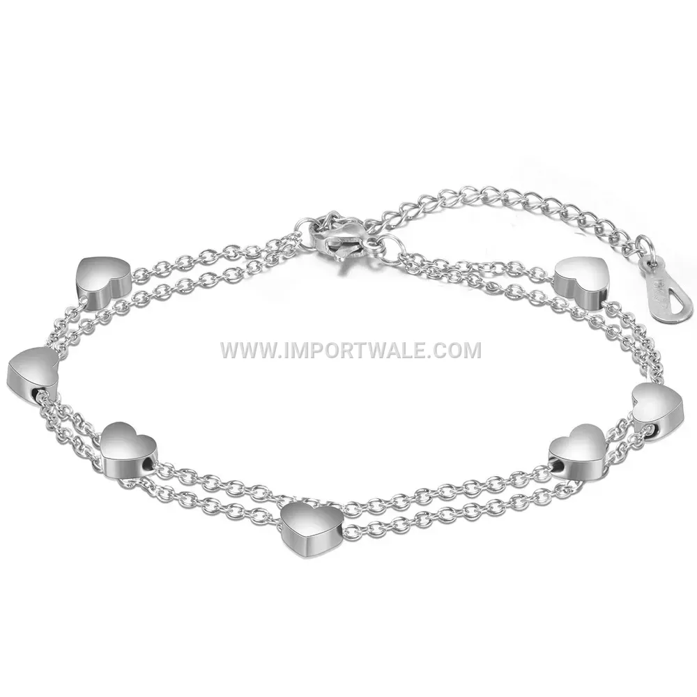 Stainless Steel Perforated Heart Link Chain Bracelet