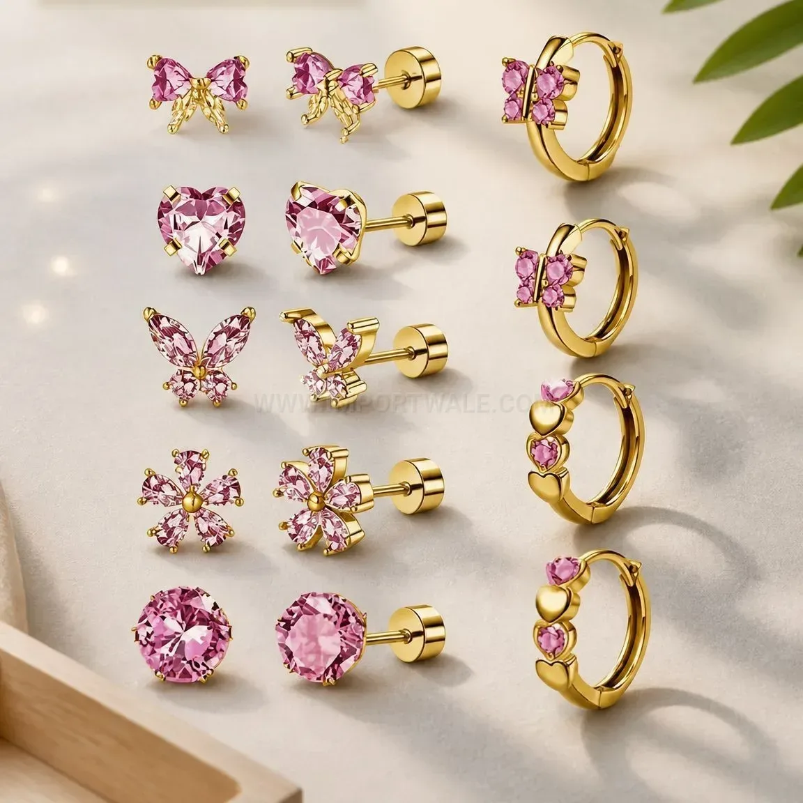 Elegant Bow and Pearl Stainless Steel Earring Set with Zircon