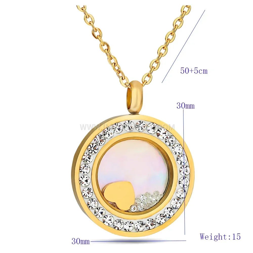 Radiant Cutout Heart Circular Rhinestone Stainless Steel Necklace
