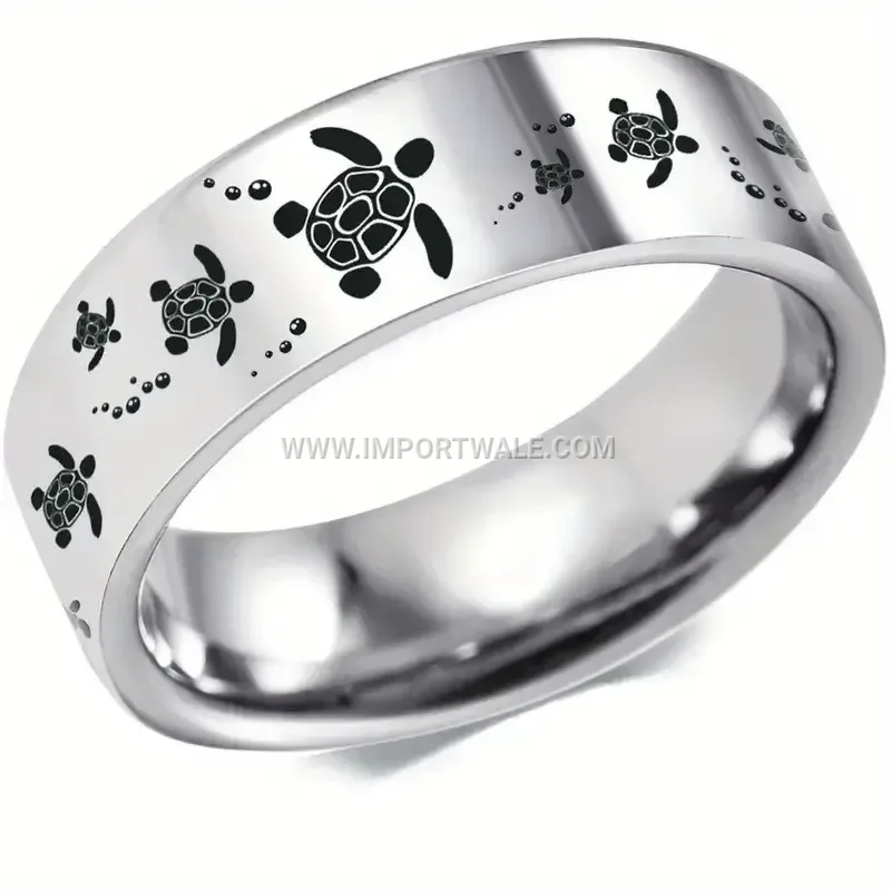 Laser Engraved Sea Turtle Stainless Steel Band Ring