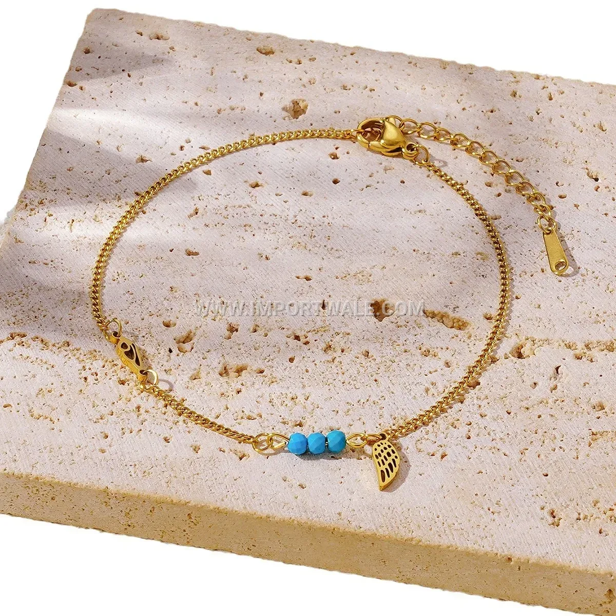 Turquoise Stone Wing Anti Tarnish Stainless Steel Anklet