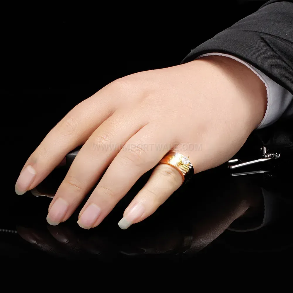 Designer Triple Layer Stainless Steel Ring Set with Zircon Accents