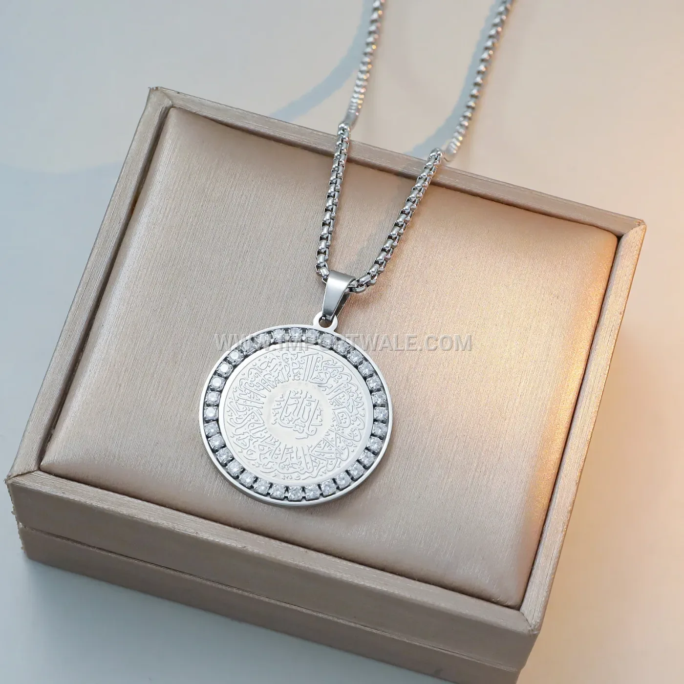 Gold Plated Stainless Steel Arabic Calligraphy Zircon Pendant Necklace