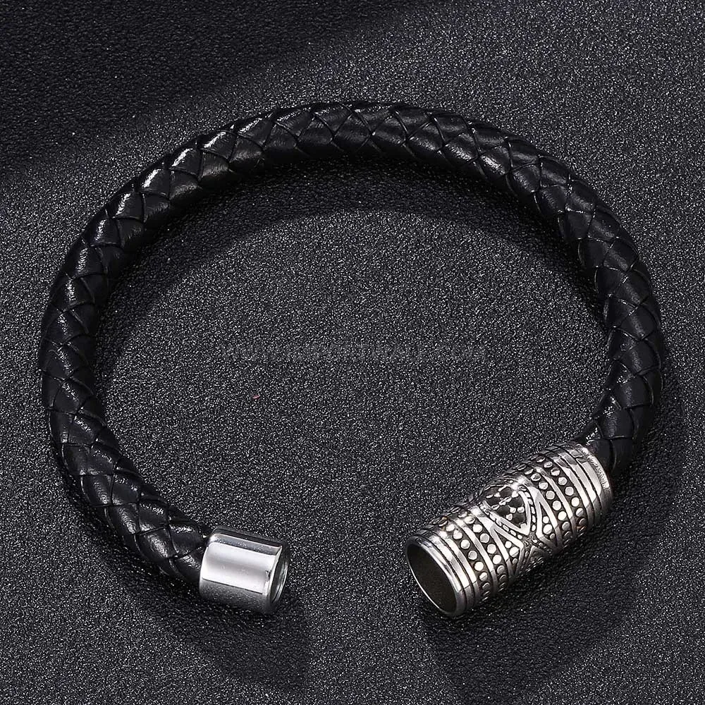 Geometric Stainless Steel Magnetic Leather Rope Bracelet