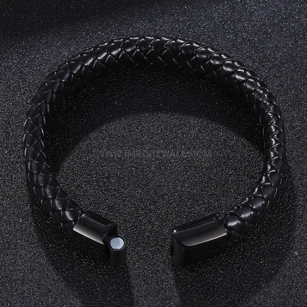 Streamlined Braided Leather Bracelet with Stainless Steel Magnetic Clasp