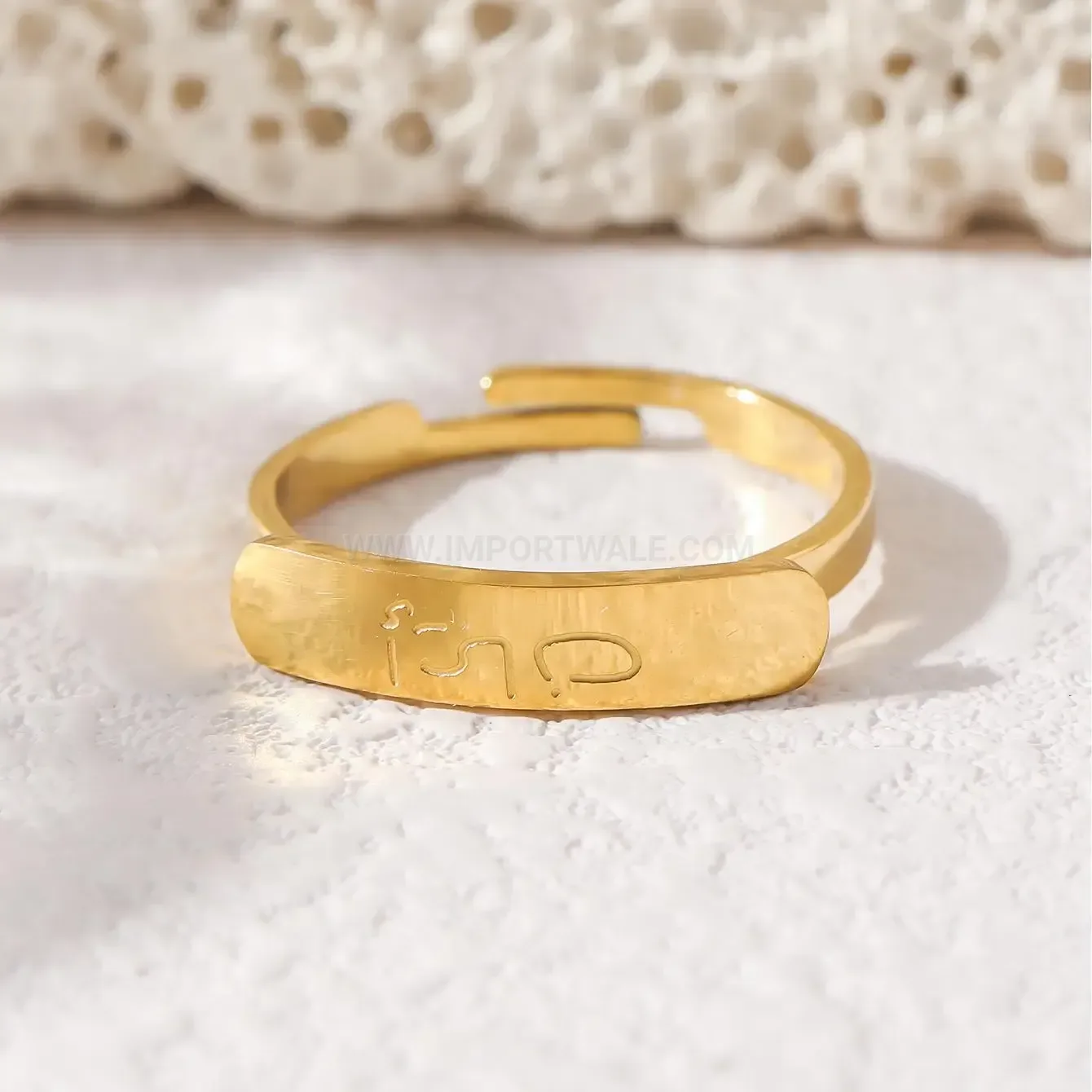 Modern Arabic Calligraphy Stainless Steel Inscribed Message Band Ring