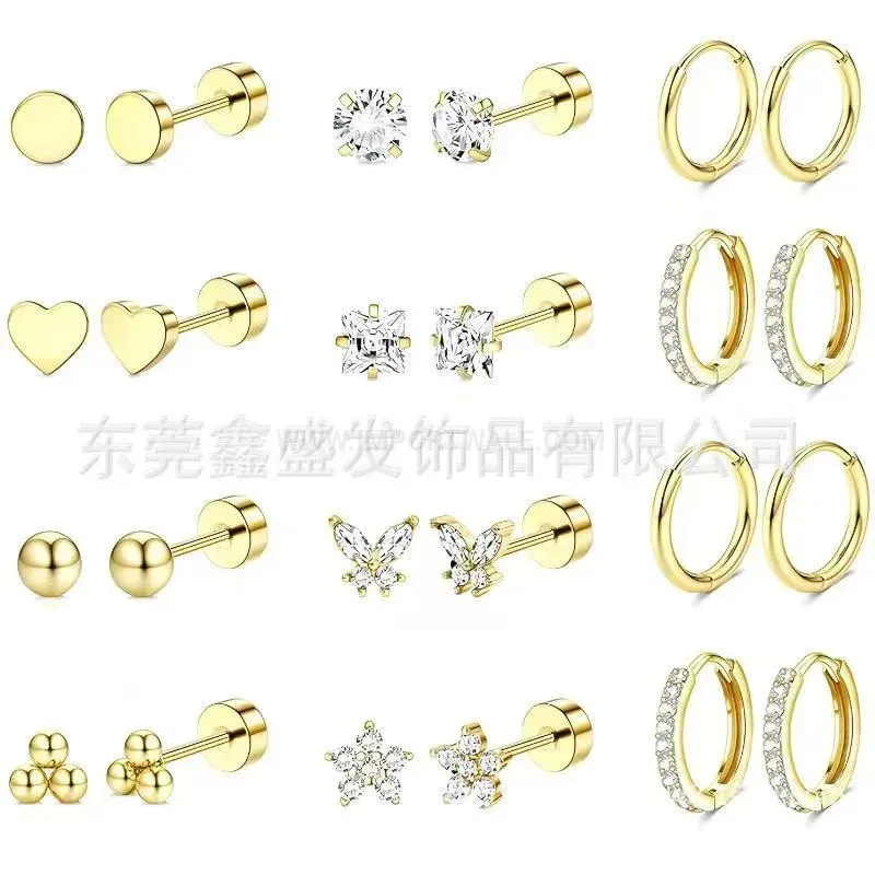 Trendy Stainless Steel Butterfly Zirconia Cartilage Ear Piercing Studs Set