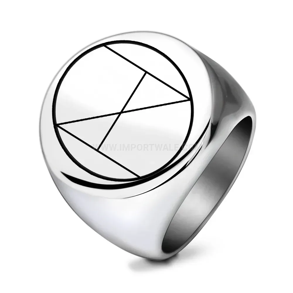 Modern Geometric Pattern Laser Etched Stainless Steel Round Ring