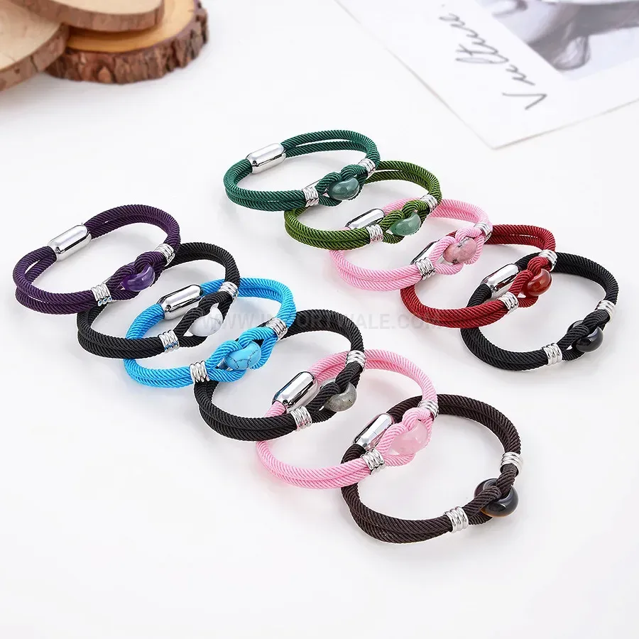 Retro Woven Cord Natural Stone Bracelet with Steel Clasp