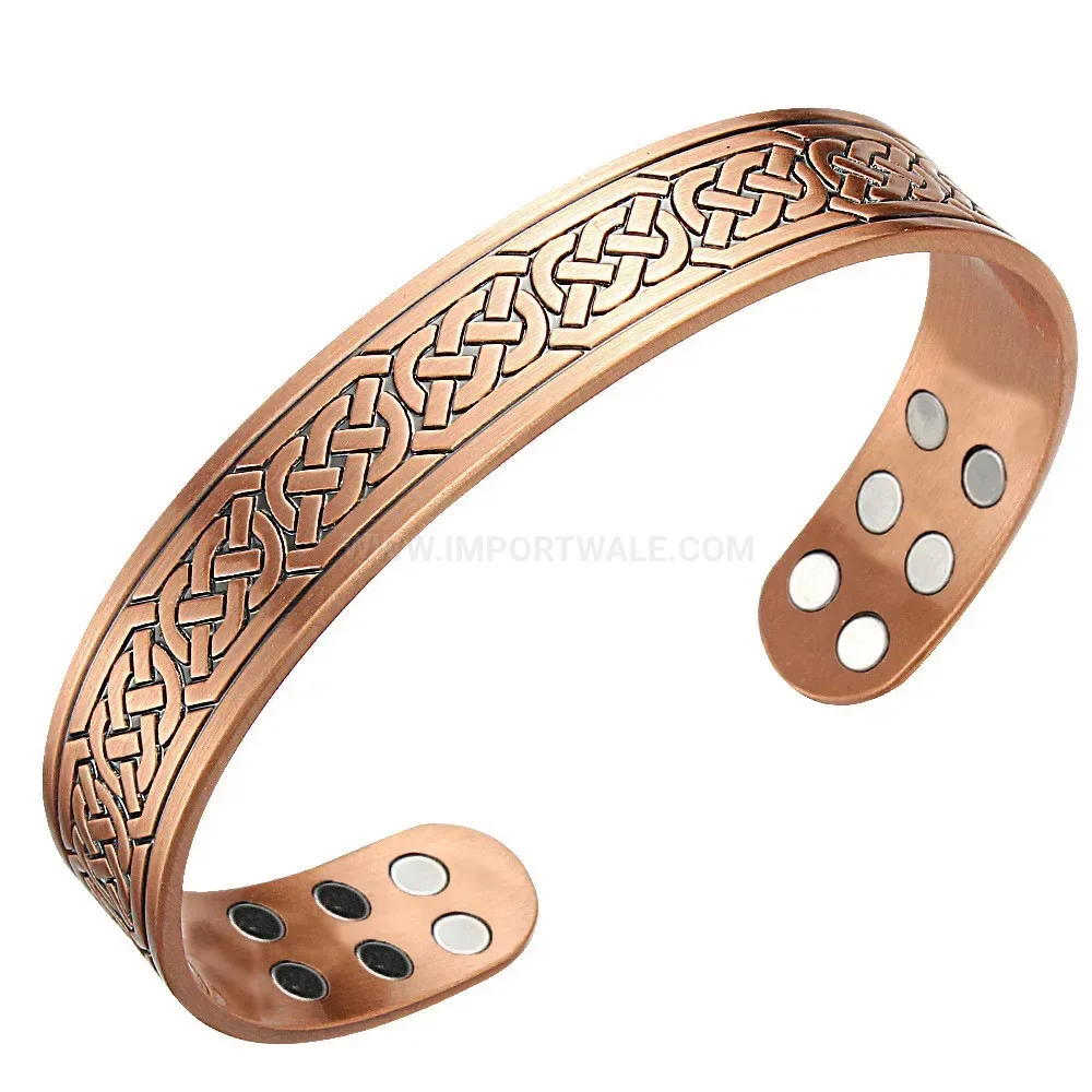 Braided Knot Red Copper Magnetic Bio Open Bracelet