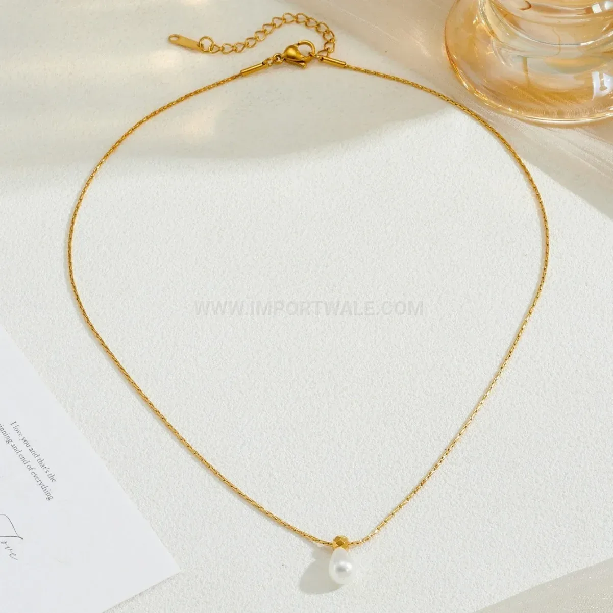 Chic Gold Plated Stainless Steel Teardrop Imitation Pearl Layered Necklace