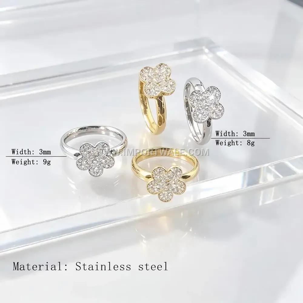 Clover Flower Zircon Stainless Steel Ring