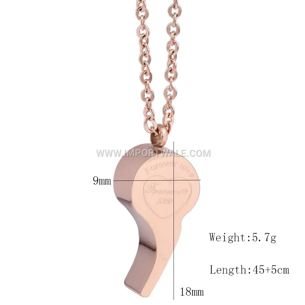 Titanium Steel Whistle Pendant Necklace with Letter Detail