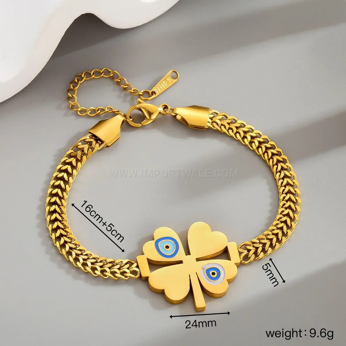 Four-Leaf Clover Stainless Steel Woven Bracelet