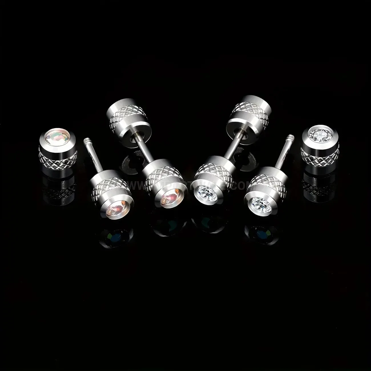 Chic Stainless Steel Rhinestone Threaded Punk Cartilage Piercing Stud Set