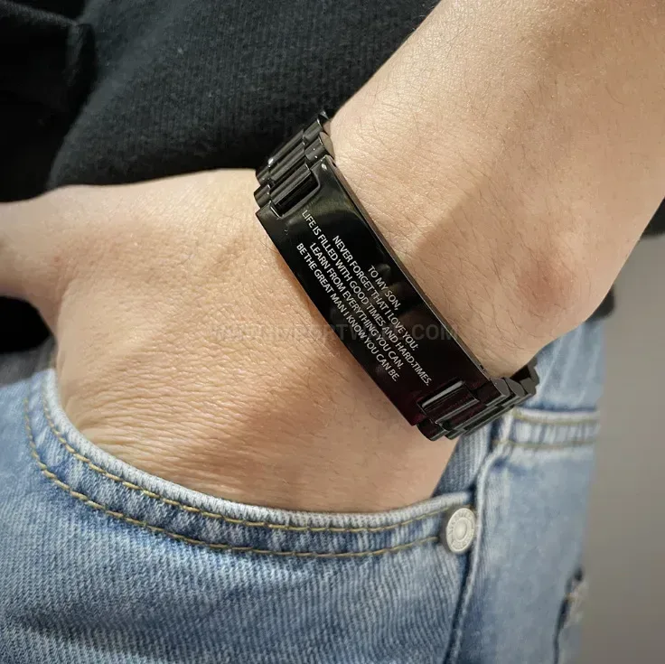 Stylish Men Titanium Steel Engraved Bio Magnetic Bracelet