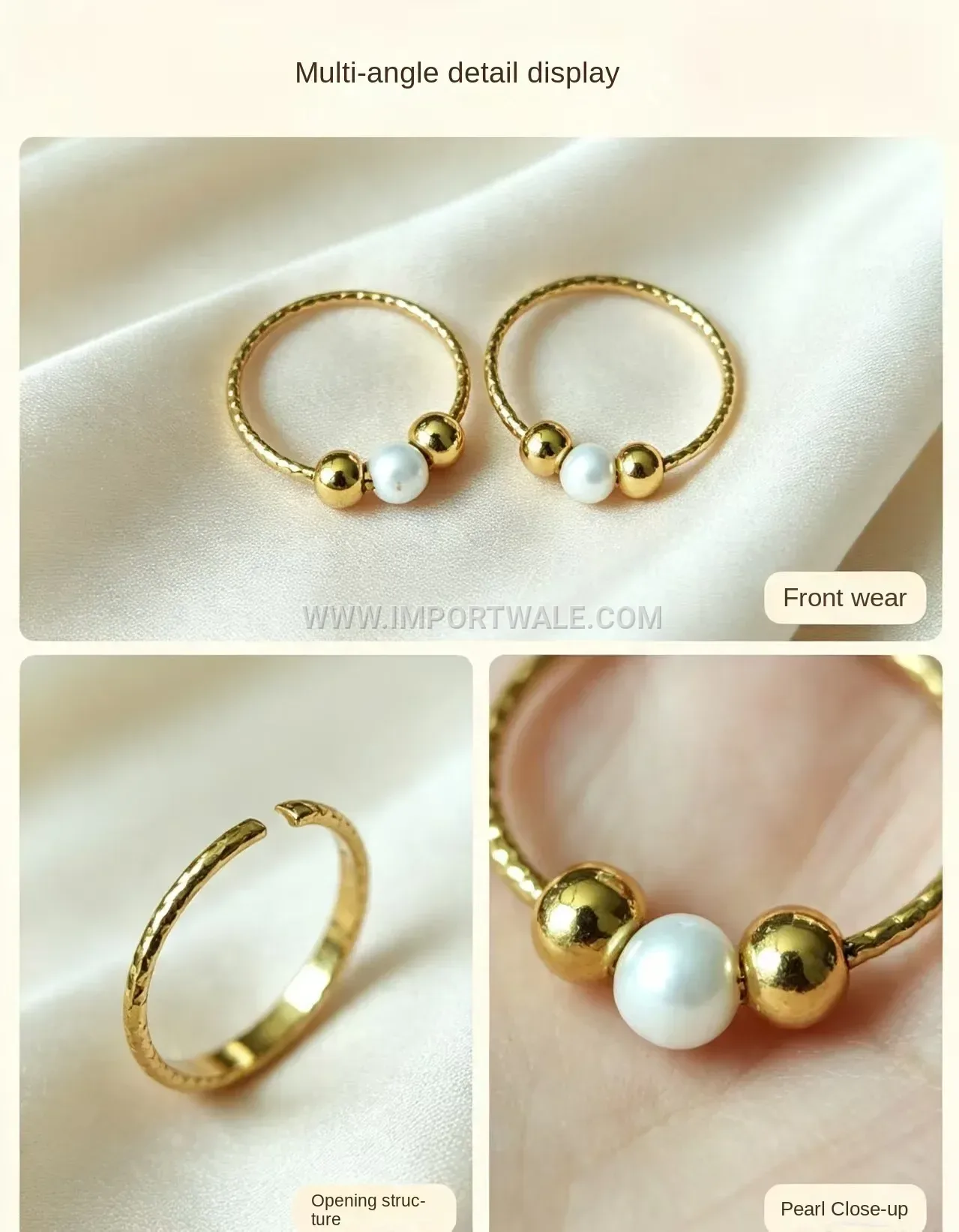 Pearl Accent Gold Beaded Stainless Steel Ring