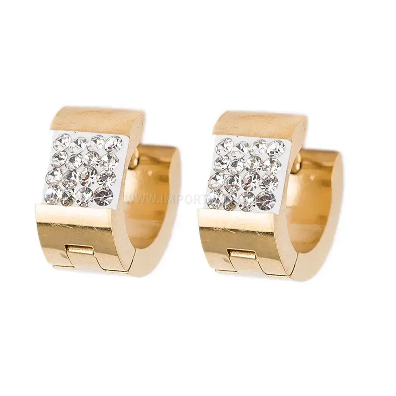 Stylish Four-Row Crystal Accent Stainless Steel Statement Hoop Earrings