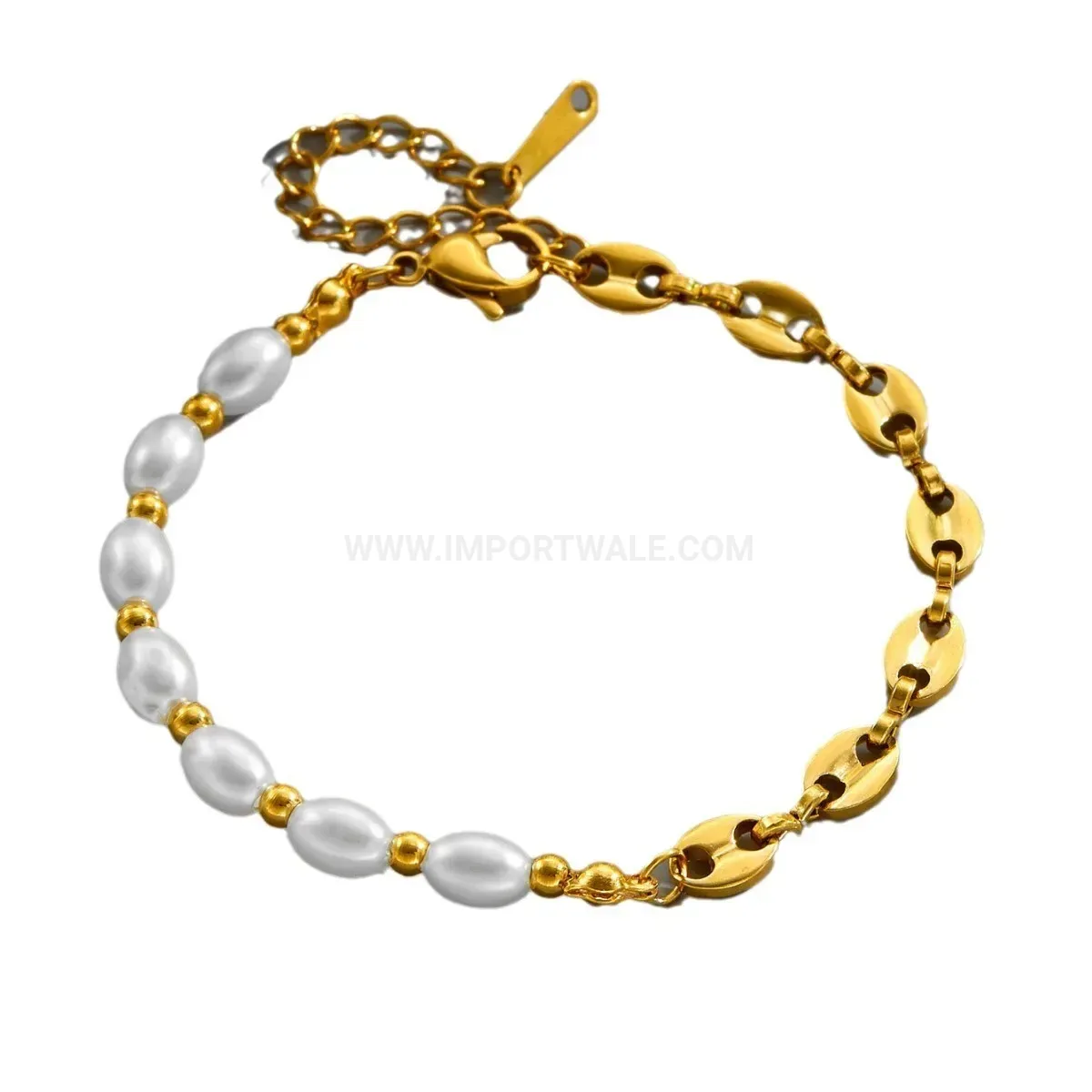 Chic Dainty Titanium Steel Pearl Pig Nose Link Chain Bracelet
