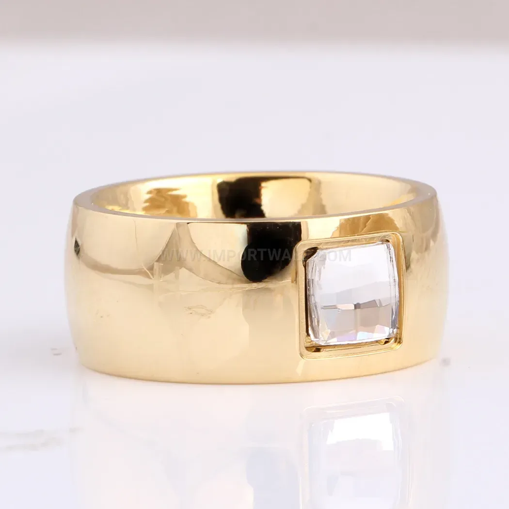 Chic Square Cubic Zirconia Plated Stainless Steel Band Ring