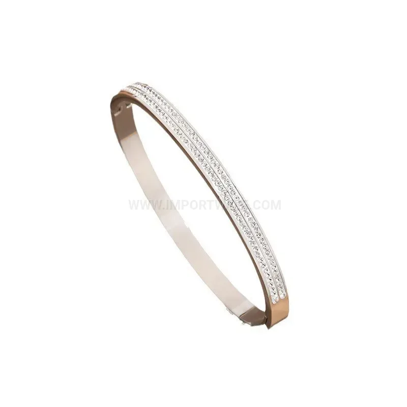 Bold Double Row Rhinestone Titanium Steel Bangle