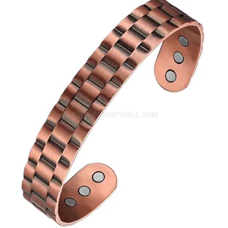 Vintage Woven Pattern Copper Magnetic Open Bio Bracelet