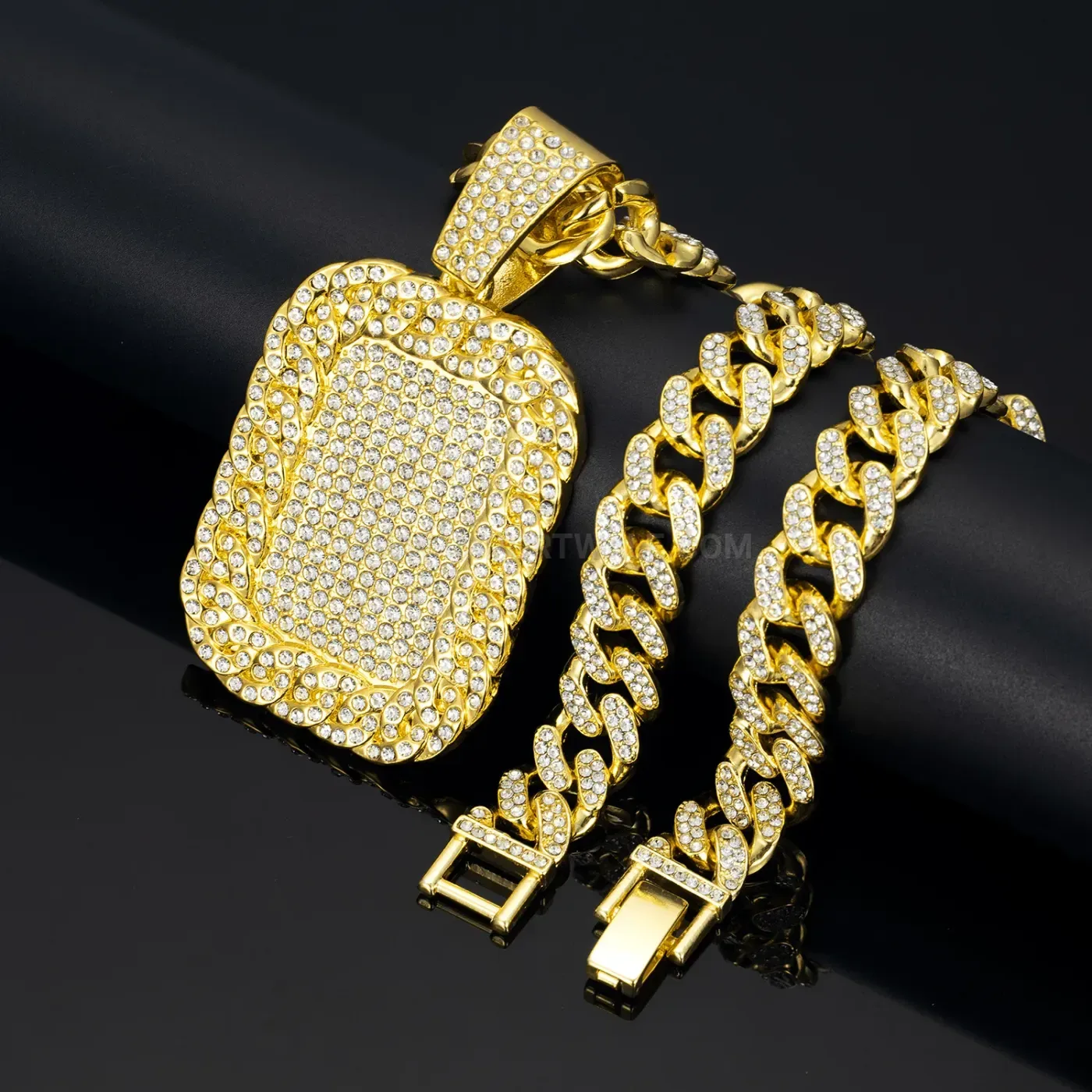 Iced Out Rhinestone Military Tag Hip Hop Pendant