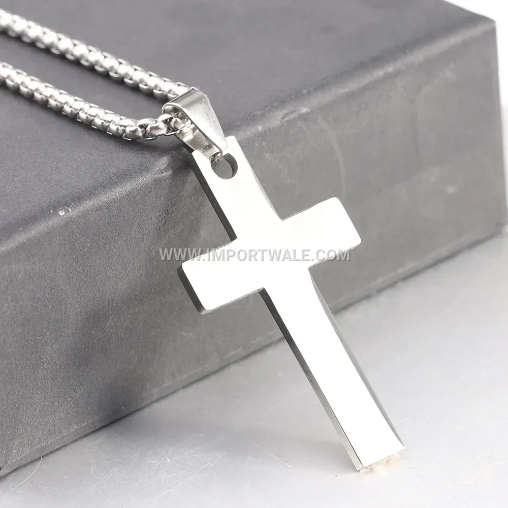 Minimalist Polished Blank Cross Stainless Steel Pendant Necklace