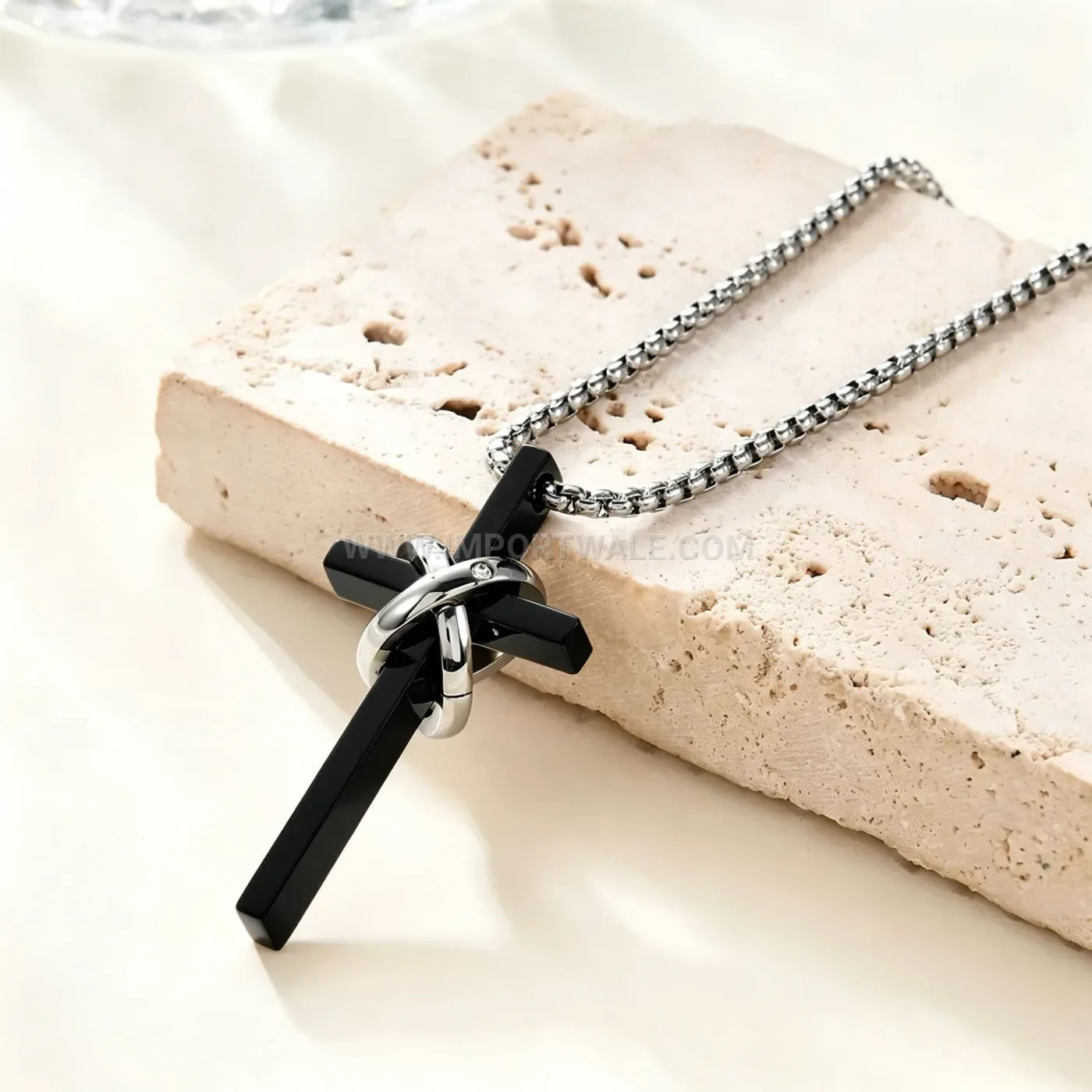 Stainless Steel Interlocking Ring Cross Pendant Necklace