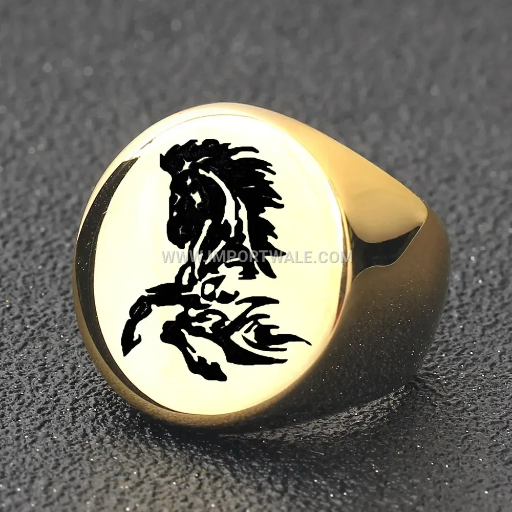 Polished Horse Motif Stainless Steel Signet Ring