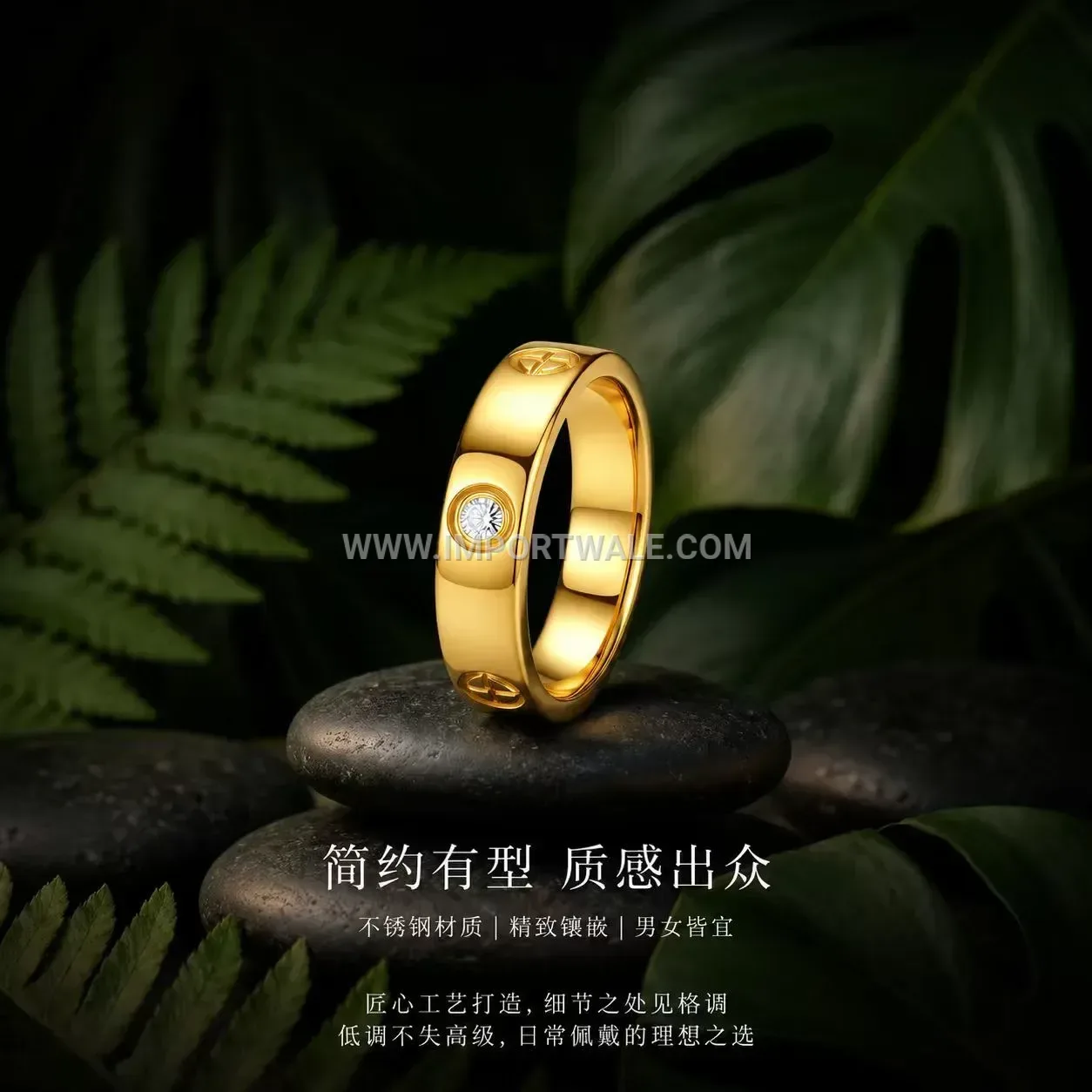 Polished Gold Stainless Steel Screw Detail Band Ring