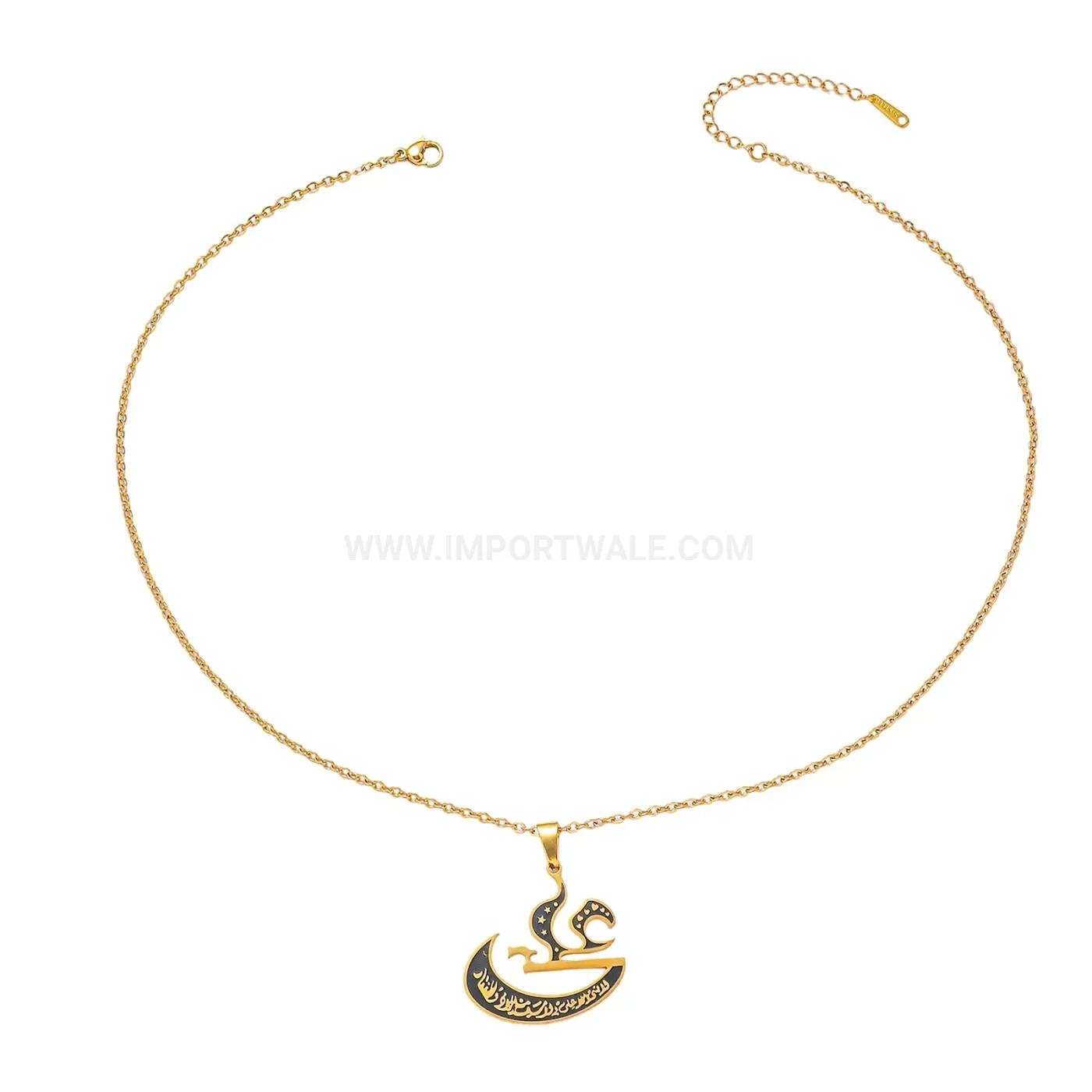 Stainless Steel Crescent Moon Arabic Calligraphy Pendant Necklace