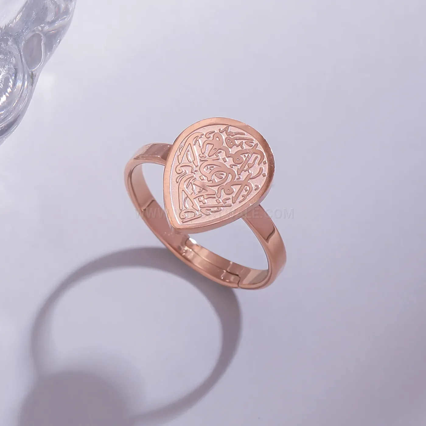 Waterdrop Arabic Calligraphy Stainless Steel Open Ring