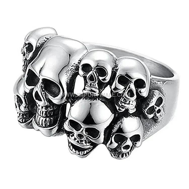 Double Layer Skull Titanium Steel Biker Ring