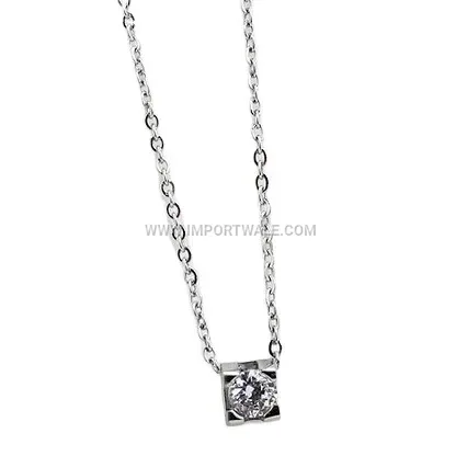 Rose Gold Stainless Steel Square Cubic Zirconia Pendant Necklace