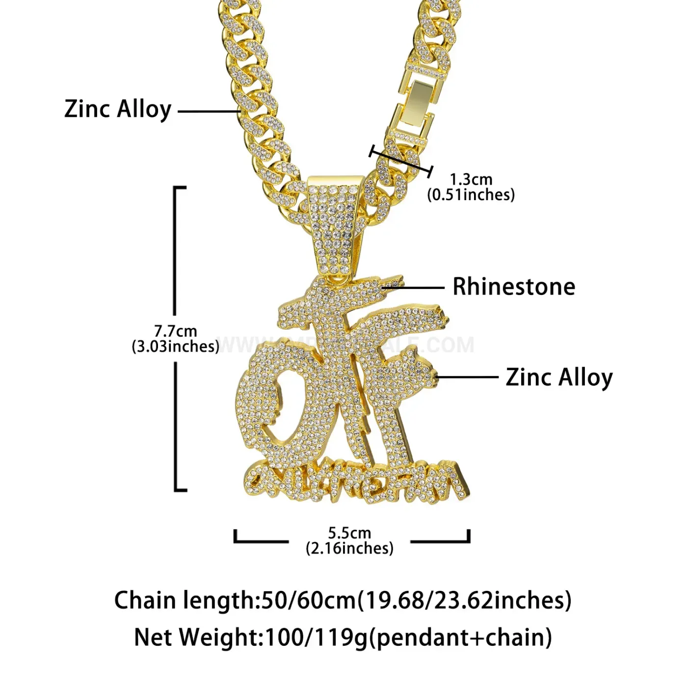 Iced Out OTF Letter Pendant Alloy Cuban Necklace