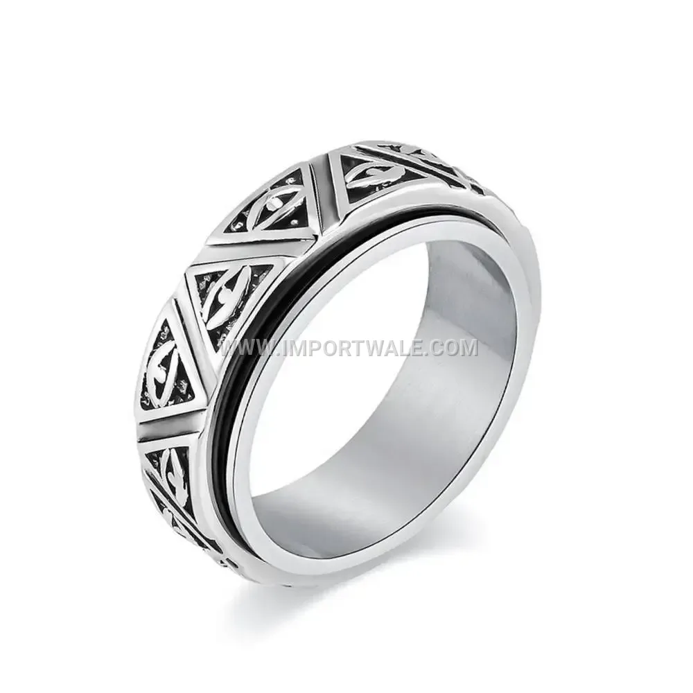 Rotatable Stainless Steel Eye of Horus Pyramid Ring