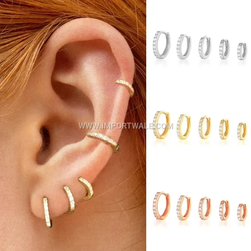 Rhodium Plated Geometric Crystal Hoop Earrings