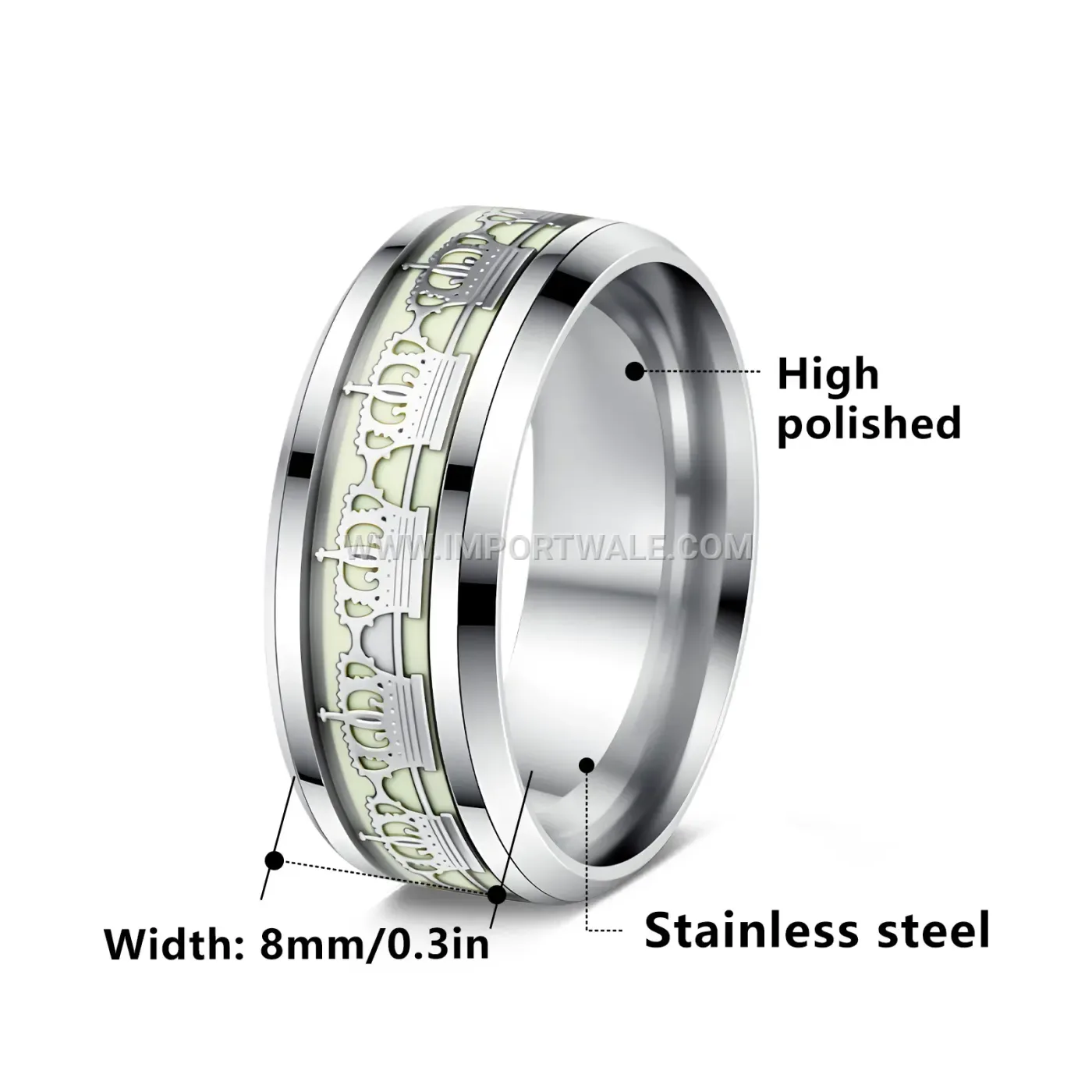 Luminous Crown Stainless Steel Unisex Band Ring
