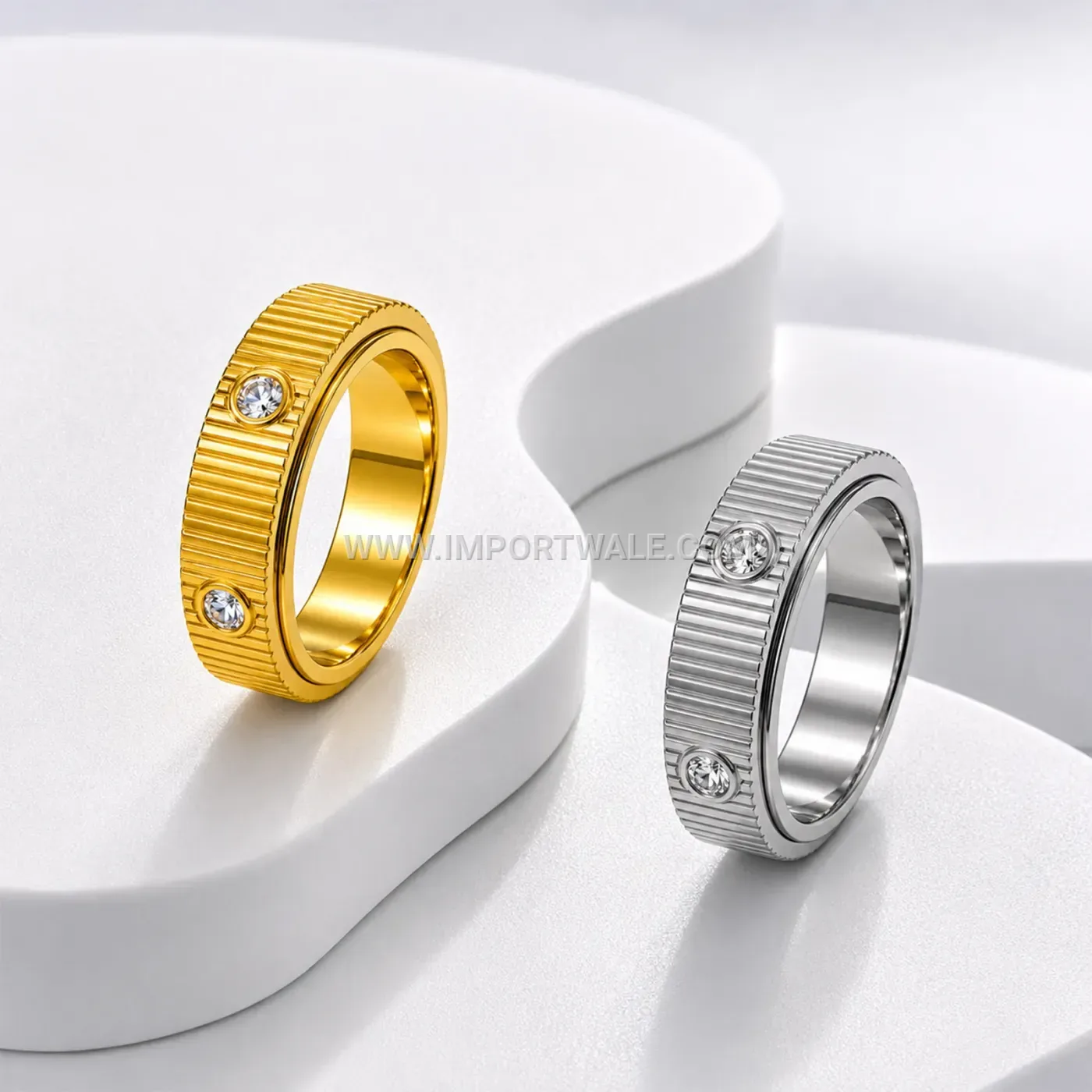 Vertical Texture Gear Style Stainless Steel Spinner Ring