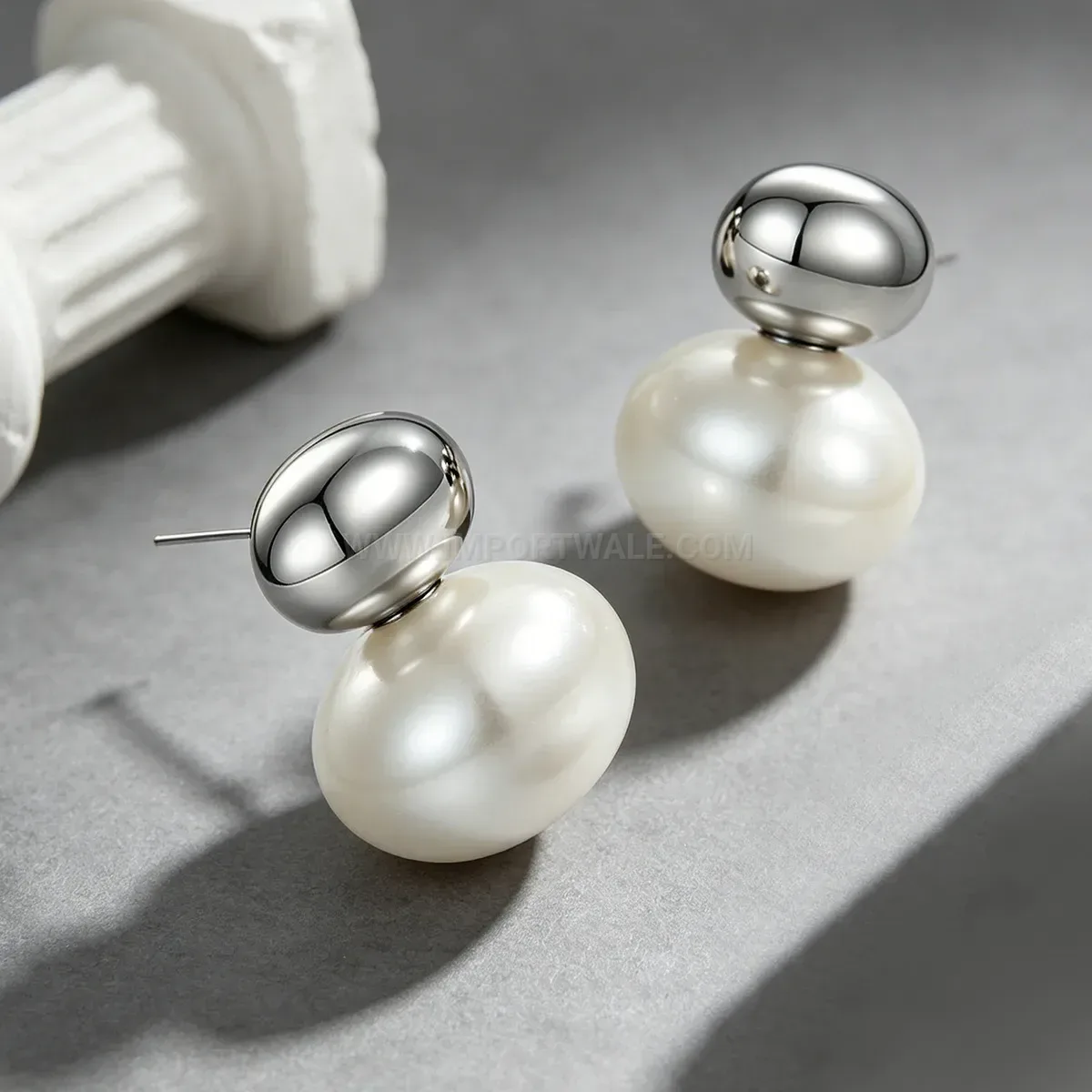 Elegantly Crafted Shell Pearl Stainless Steel Stud Earrings