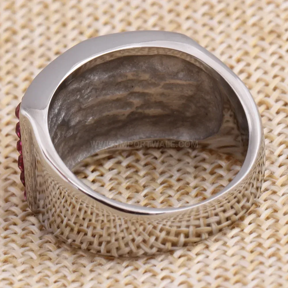 Stainless Steel Pink Crystal Inlaid Band Ring