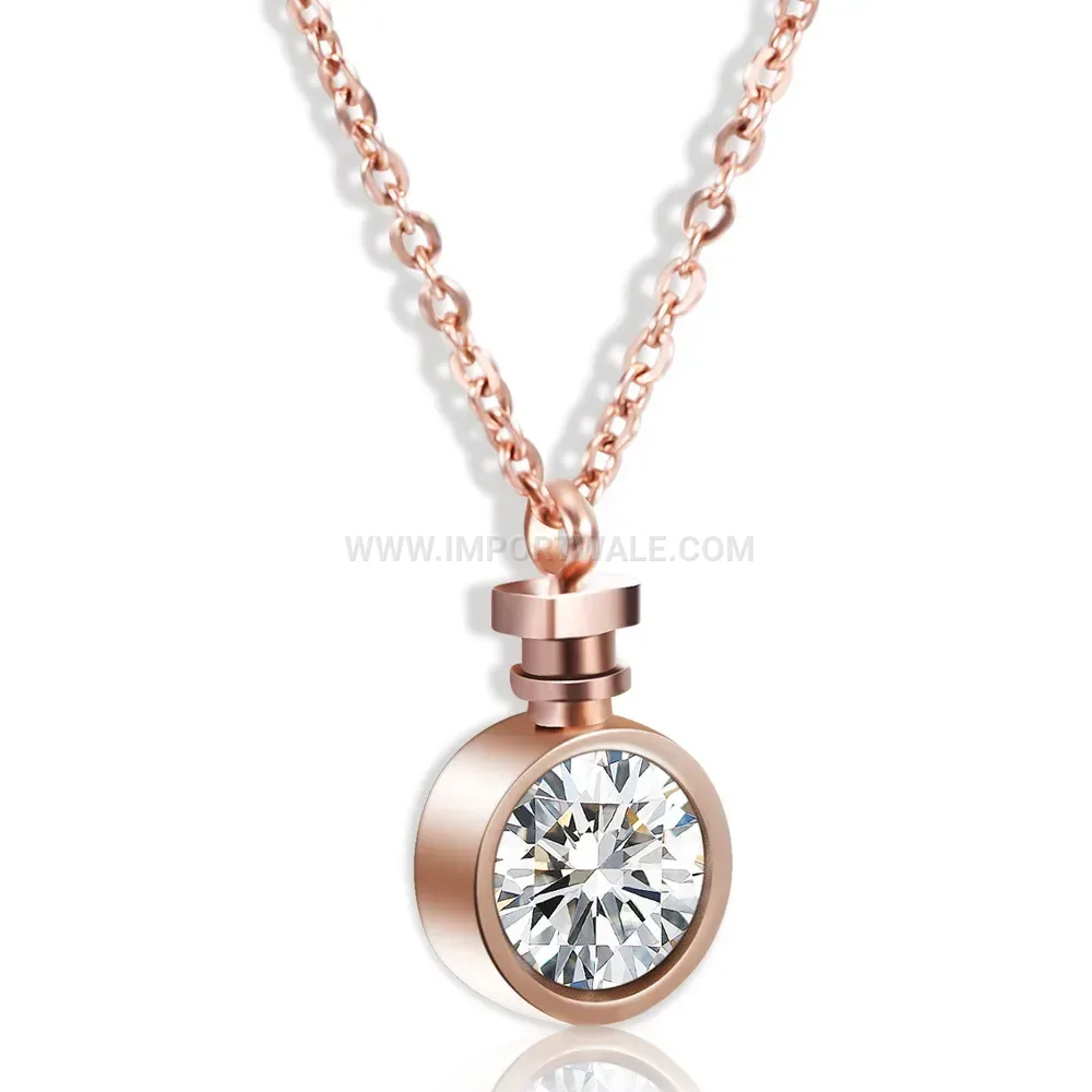 Sparkling Crystal Perfume Bottle Stainless Steel Pendant Necklace