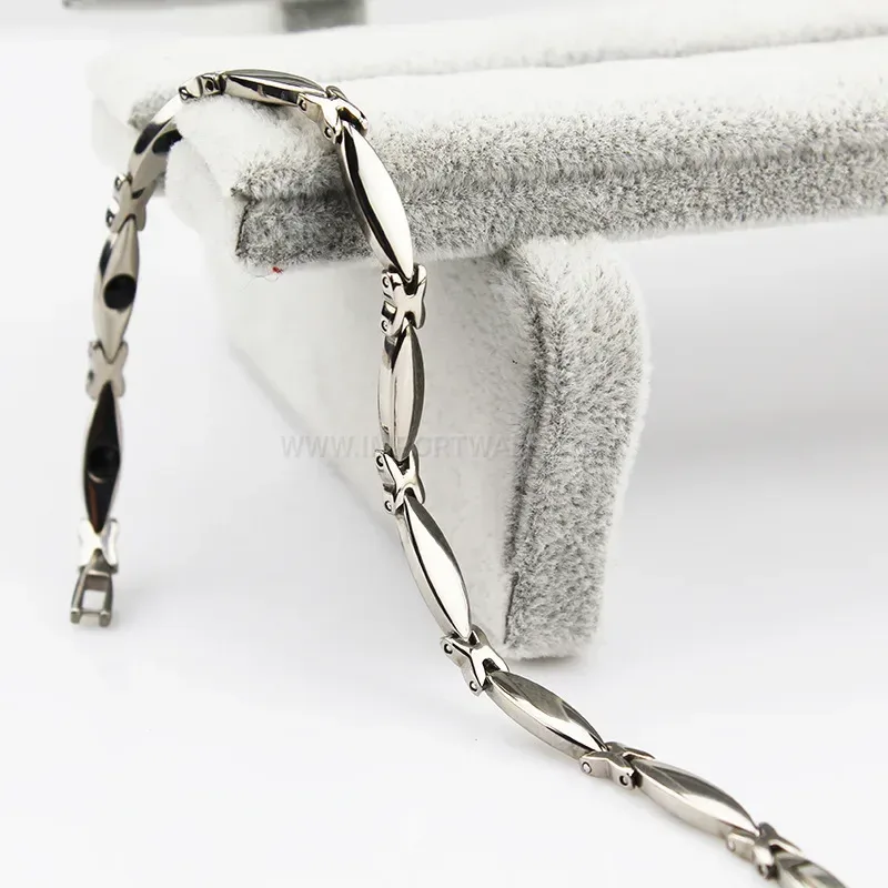 Bold Slender Titanium Steel Bio Magnetic Bracelet with Hematite Stones